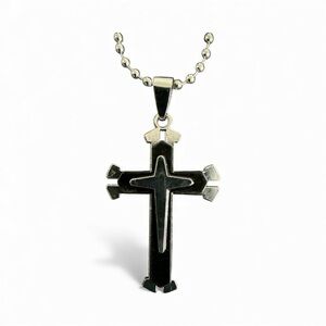 Black and Silver Cross Pendant Necklace